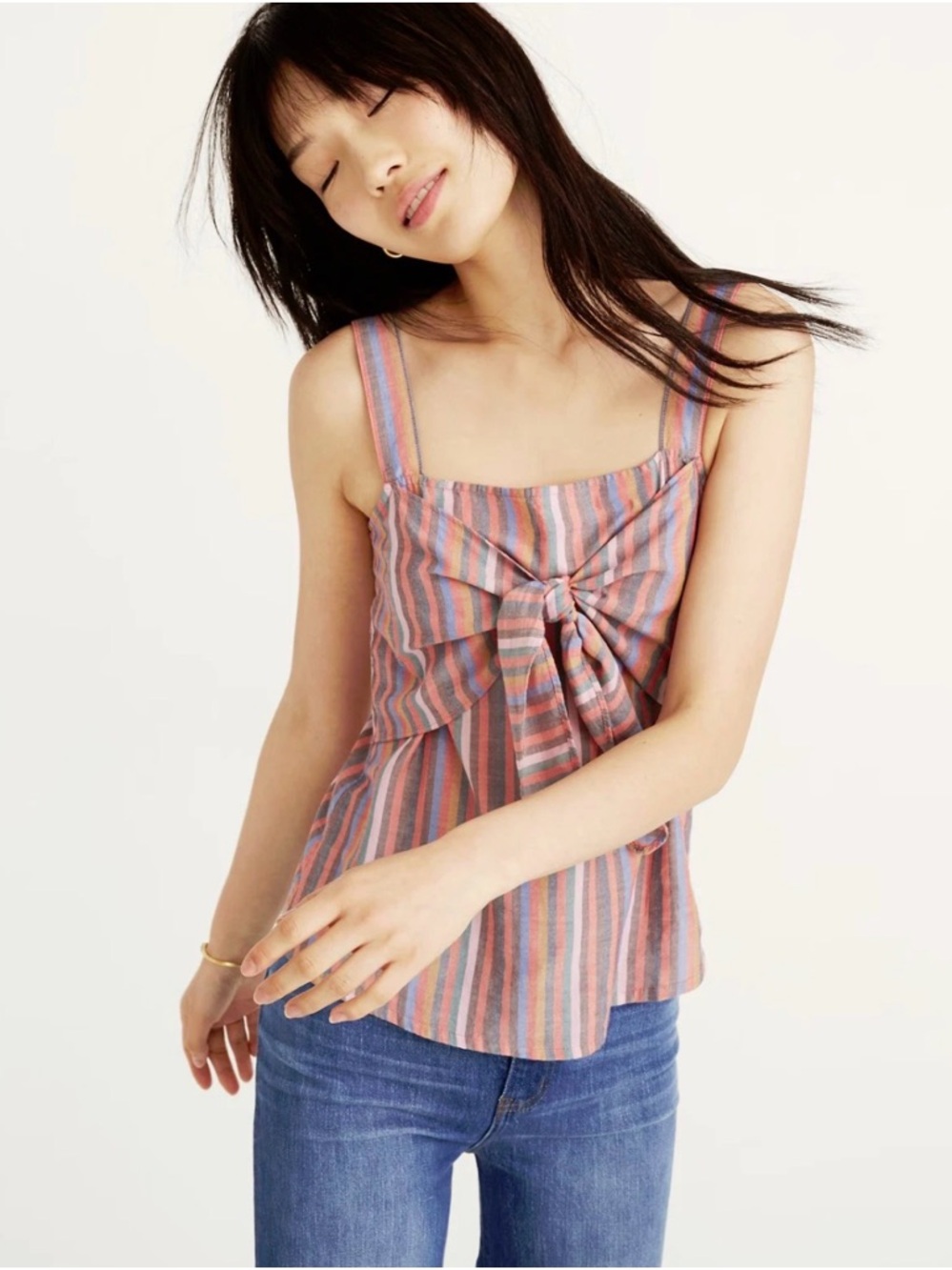 Madewell Tie Front Striped Cami In Mulled Wine Smith Stripe Size: 2 Summer Boho